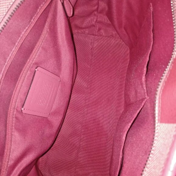 Coach City Red Buffalo Plaid Print PVC & Leather Zip Top Tote - Picture 8 of 15